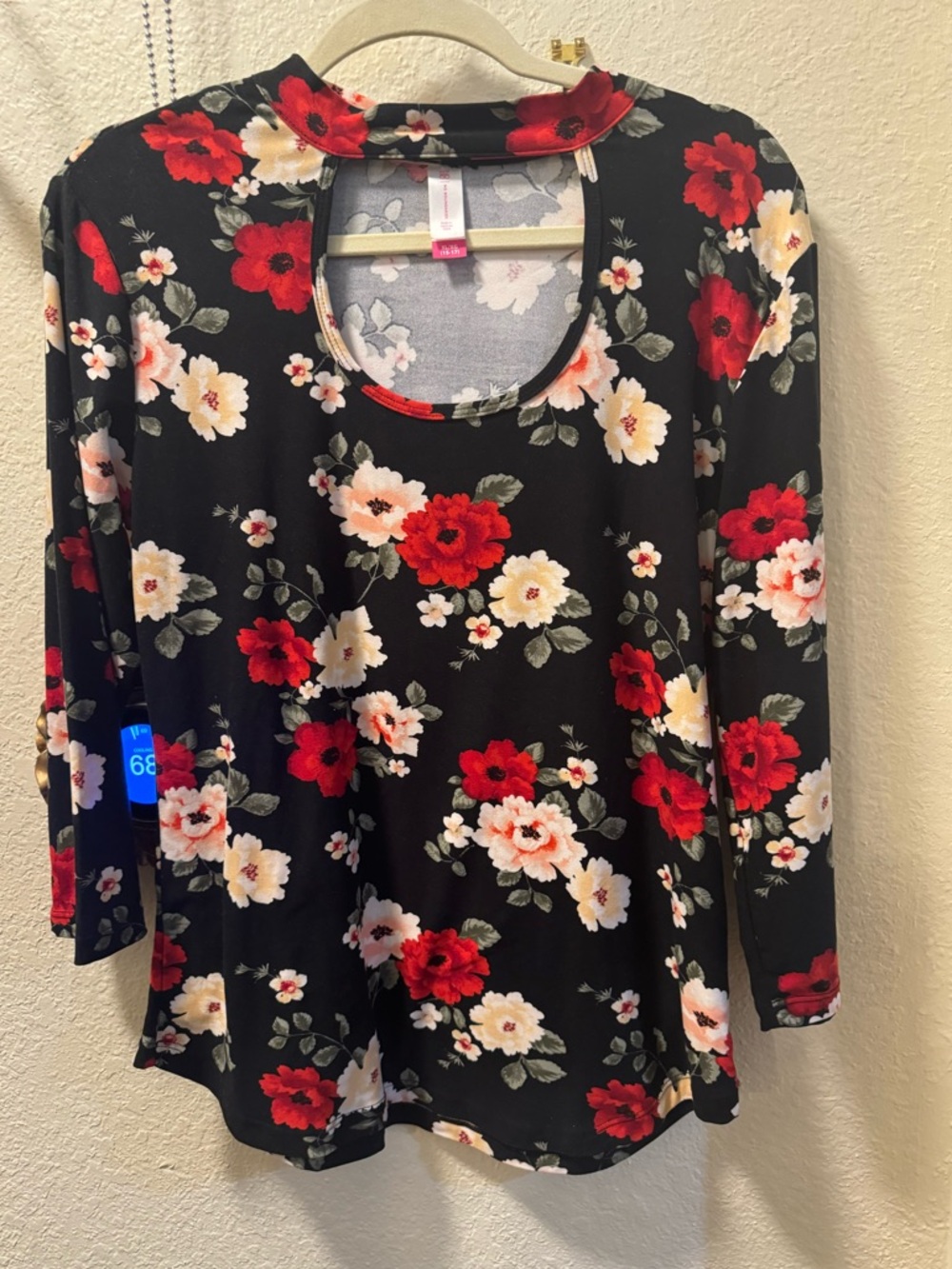 No Boundaries Black Long-Sleeve Floral Scoop Neck Top